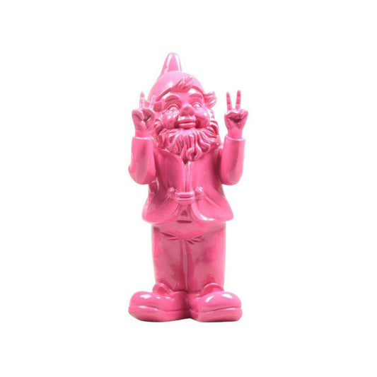 Resin Garden Gnome – 13 x 11 x 31 cm – Peace Sign – Fuchsia